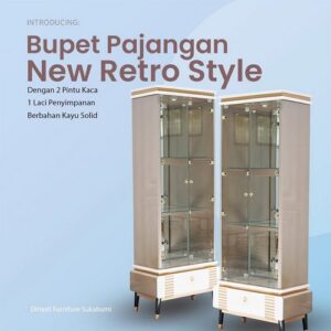 Bufet Pajangan New Retro Style 2 Pintu Kaca 1 Laci